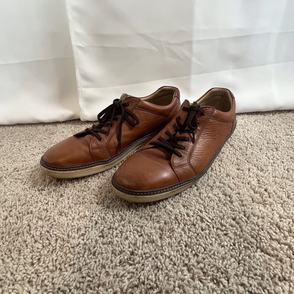 J&M Tan Leather Lace Up Rubber‎ Sole Casual Dress Sneakers, Men's Size 14